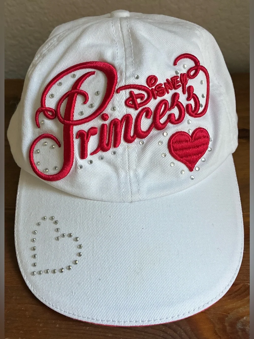 Disney Parks Princess Youth Baseball Cap White Pink Rhinestone Heart Hat 54-58cm